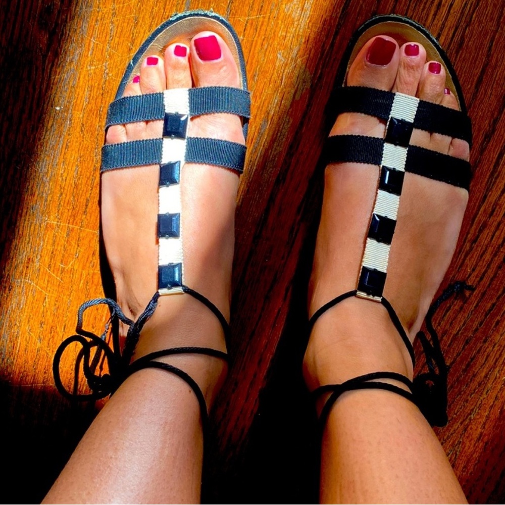 Alberta Ferretti Black and White Sandals with Strappy Design